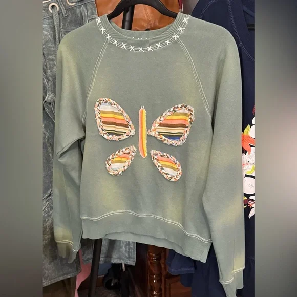 NWT Free People Butterfly Sweatshirt - Duck Green Combo - XS - Picture 6 of 10